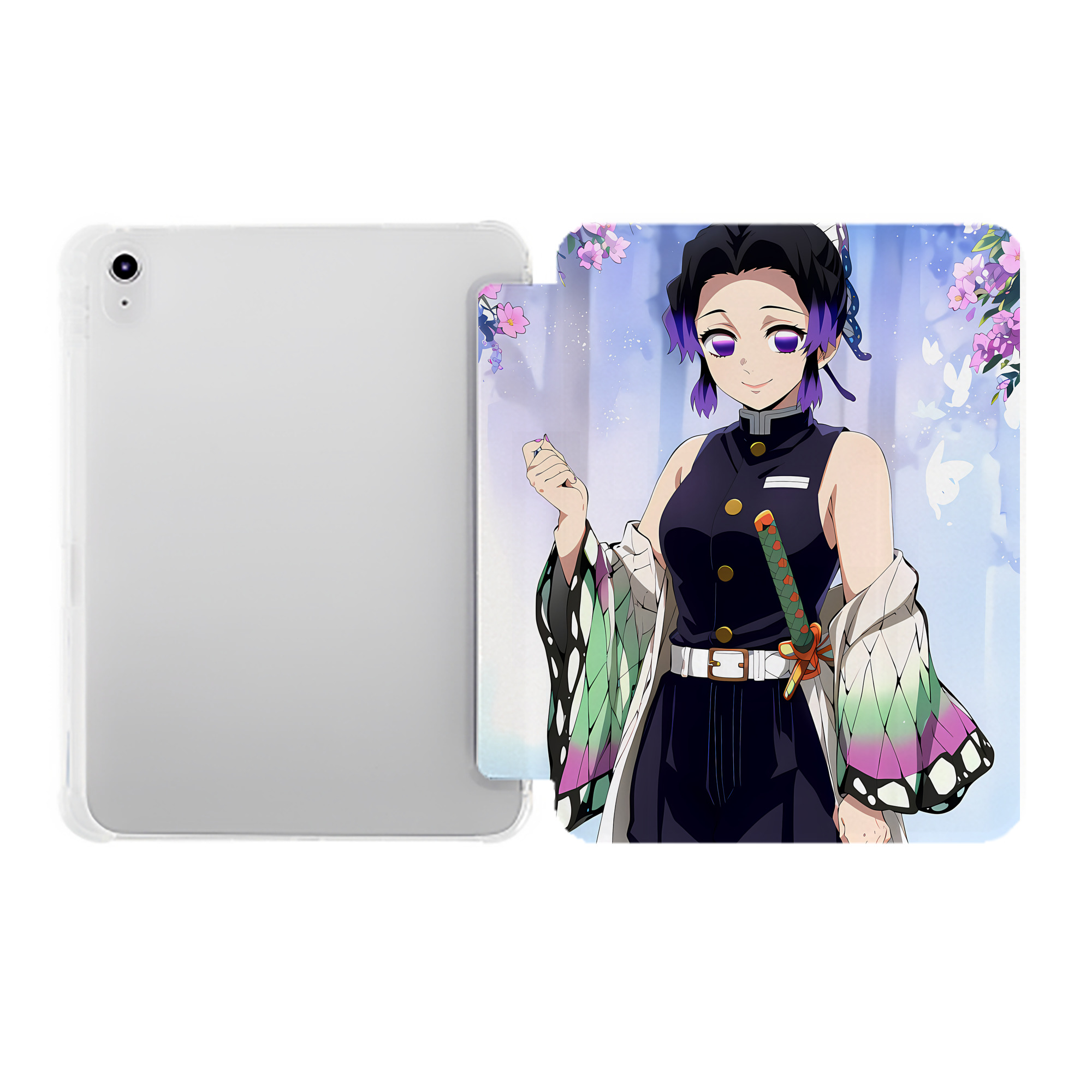 （画像用） 鬼滅の刃（きめつのやいば）蟲柱-胡蝶 しのぶ／こちょう しのぶ Kochou Shinobu IPad ケース ペン収納付き 三つ折りスタンド PUレザー×シリコン 対応機種9.5/10.5/10.9インチ